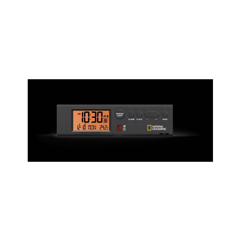 National Geographic Radiostyrd väckarklocka med världstid, termometer och Ficklampa