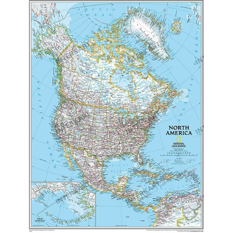 National Geographic Kontinentkarta Nordamerika politisk (91 x 117 cm)