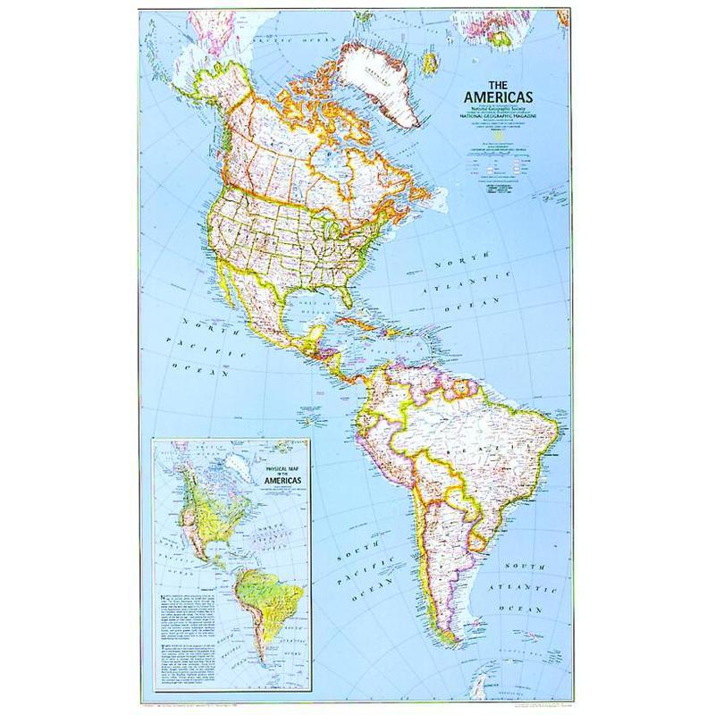 National Geographic Kontinentkarta Nord- och Sydamerika, politiskt