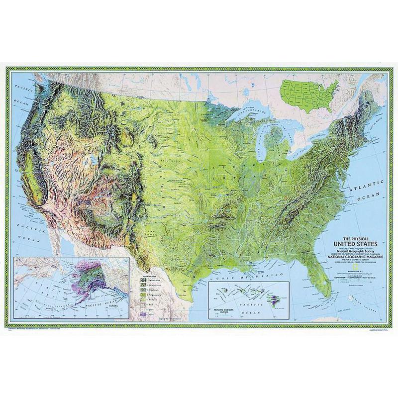 National Geographic USA fysisk karta