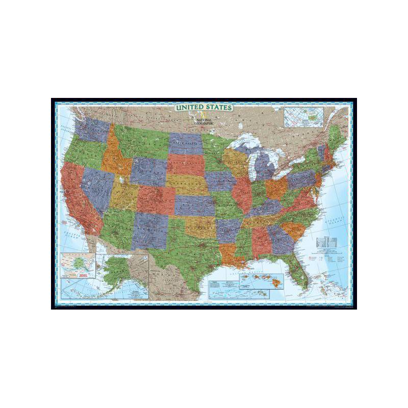 National Geographic Dekorativ USA-karta politisk, laminerad