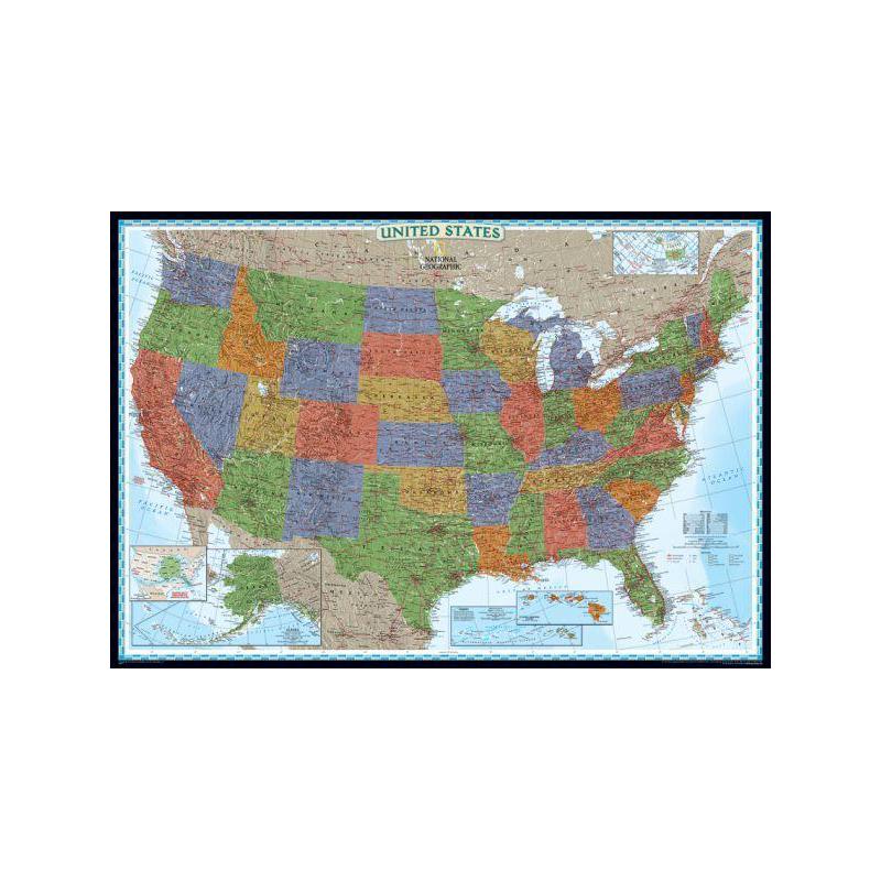 National Geographic Dekorativ USA-karta, politisk, laminerad