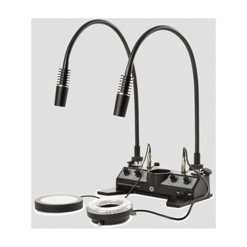 Euromex belysningsstation LE.5212, vit, 2 svanhalsar, Ringlampor, Transmitterat ljus