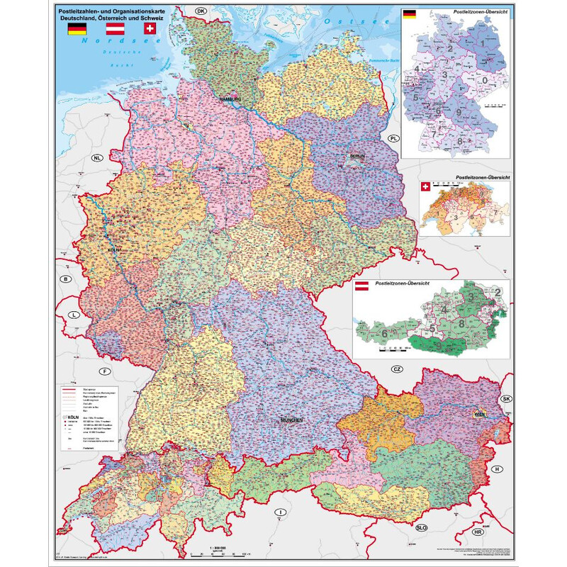 Stiefel Regionkarta Deutschland-Österreich-Schweiz PLZ- u. Organisationskarte