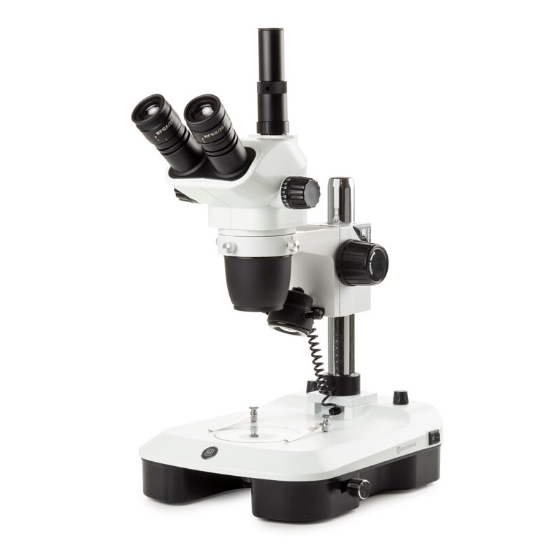 Euromex Zoom-stereomikroskop NZ.1703-M, 6,5-55x, Pelare, infallande och Transmitterat ljus, trino, Spegel för Mörkfält, embryologi