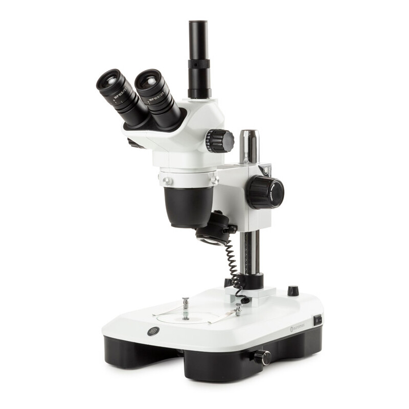 Euromex Zoom-stereomikroskop NZ.1703-M, 6.5-55x, kolumn, infallande och transmitterat ljus, trino, spegel för mörkfält, embryologi