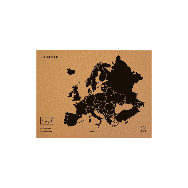 Miss Wood Kontinentkarta Woody Map Europa svart 90x60cm
