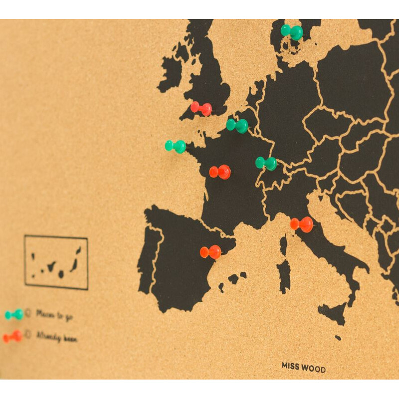 Miss Wood Kontinentkarta Woody Map Europa svart 60x45cm