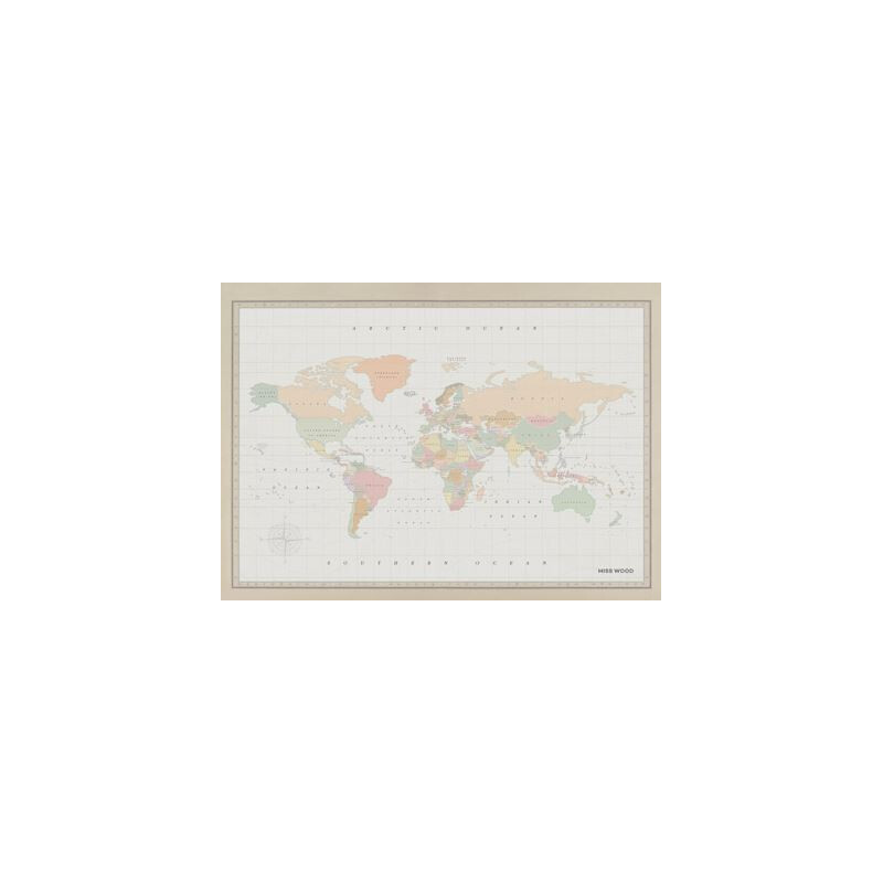 Miss Wood Världskarta Woody Map Watercolor Colonial L