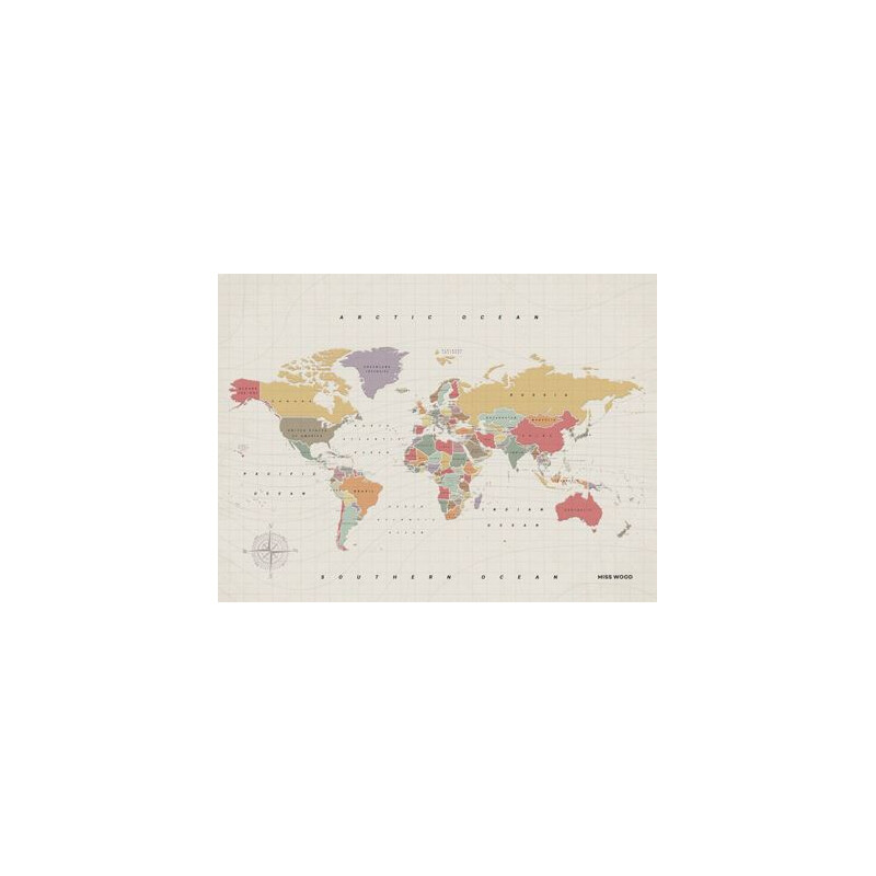 Miss Wood Världskarta Woody Map Watercolor Tropical XL