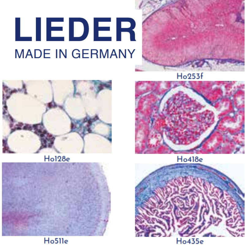 LIEDER Normal histologi hos människan, stor specialserie, 100 preparat (färgning mestadels hematoxylin-eosin)