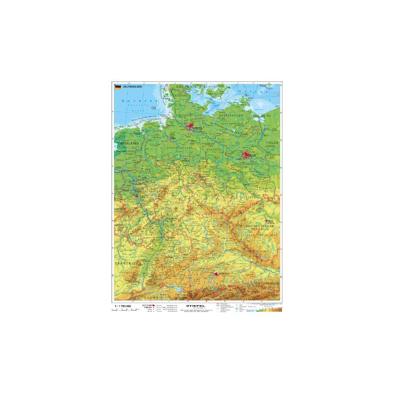 Stiefel Karta Tyskland fysiskt med metallstänger