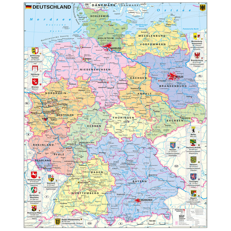 Stiefel Karta Deutschland politisch mit Wappen (97 x 119 cm)