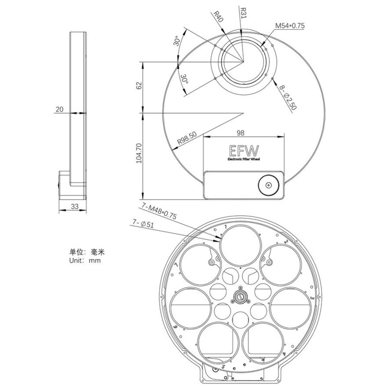 ZWO Filterhjul EFW 7x 2"