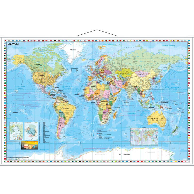 Stiefel Världskarta politisk med flaggkant (95 x 62 cm)