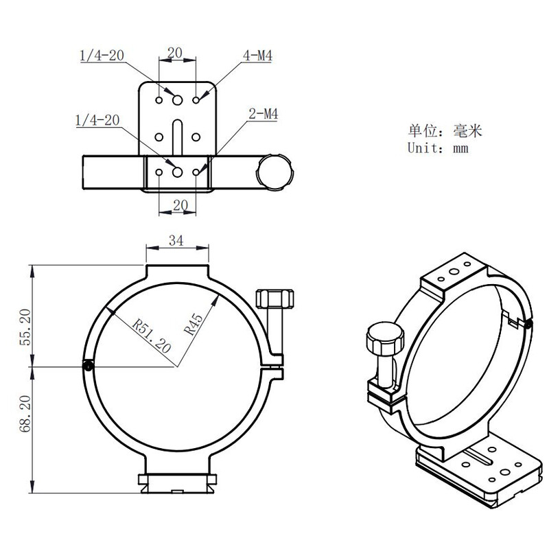 ZWO Fotostativadapter för kylda kameror från Asien 90 mm