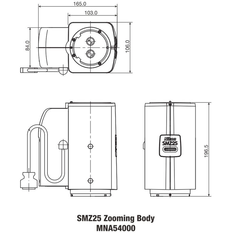 Nikon Stereohuvud SMZ25, motordriven, parallelloptik, Achromat, zoomhuvud, bino, 6,3-157,5x, click stop, förhållande 25:1, 15