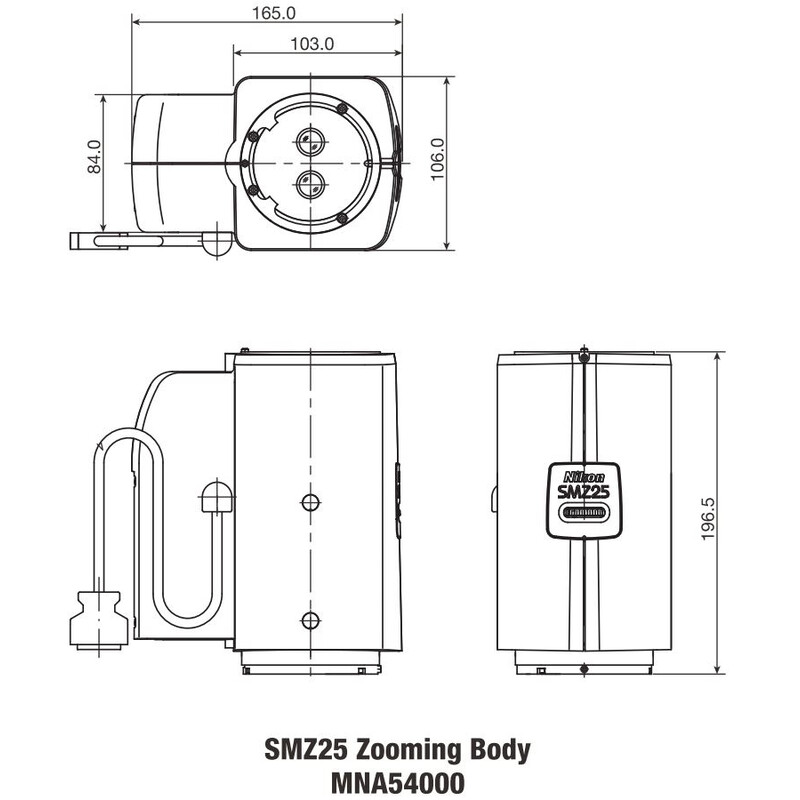 Nikon Stereohuvud SMZ25, motoriserad, parallelloptik, akromat, zoomhuvud, bino, 6,3-157,5x, klickstopp, förhållande 25:1, 15°