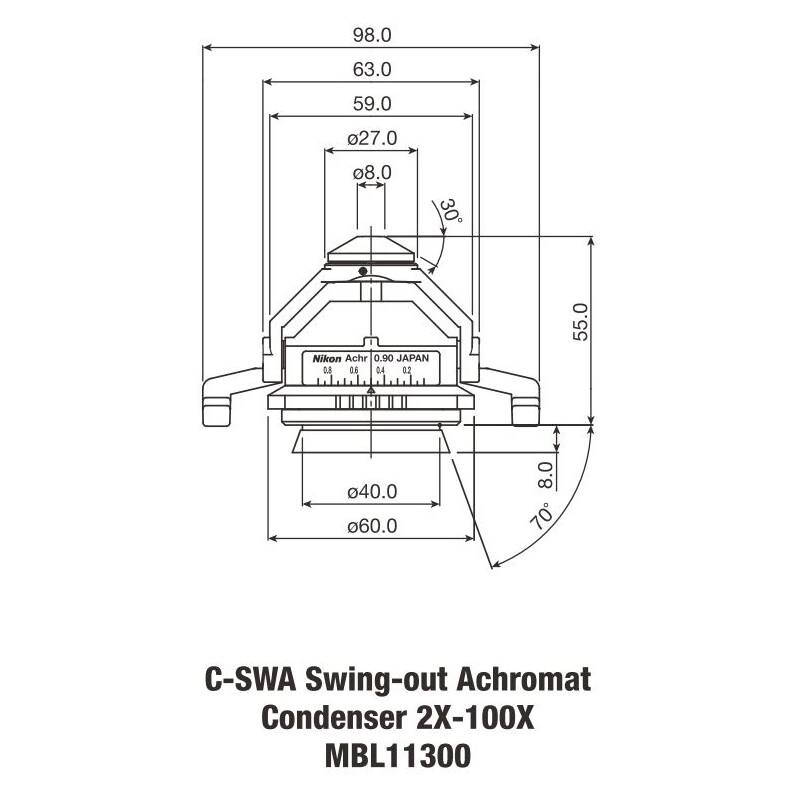 Nikon Achromat Utsvängbar kondensor 2-100x N.A. 0,90