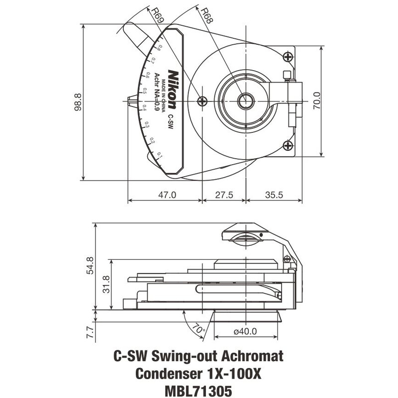 Nikon C-SW Achromat Utsvängbar kondensor 1-100X