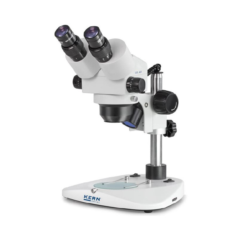 Kern Zoom-stereomikroskop OZL 451, Greenough, Pelare, bino, 0,75-5,0x, 10x/23, 10W Hal