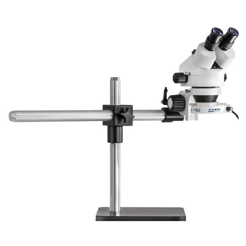 Kern Zoom-stereomikroskop OZL 963, trino, 0,7-4,5x, teleskopiskt armstativ, platta, LED-ringl.