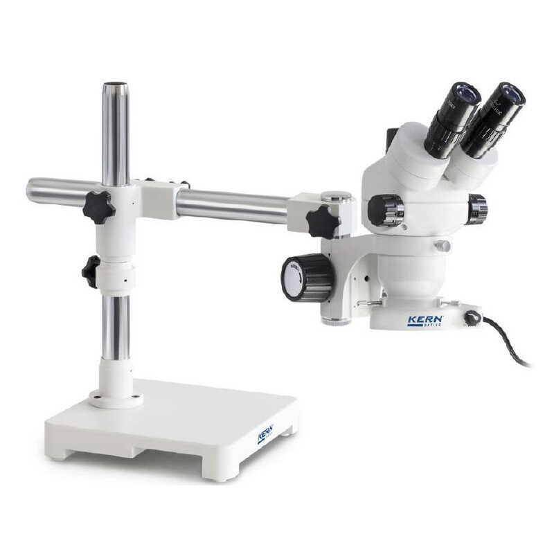 Kern Zoom-stereomikroskop OZM 903, trino, 7x-45x, HSWF10x23mm, Stativ, enkel arm (430 mm x 385 mm) m. bordsskiva, Ringlampor LED 4,5 W