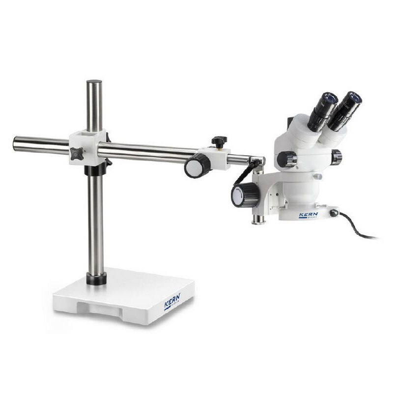 Kern Zoom-stereomikroskop OZM 912, bino, 7x-45x, HSWF 10x23 mm, Stativ, enkel arm (430 mm x 385 mm) m. bordsskiva, Ringlampor LED 4,5 W