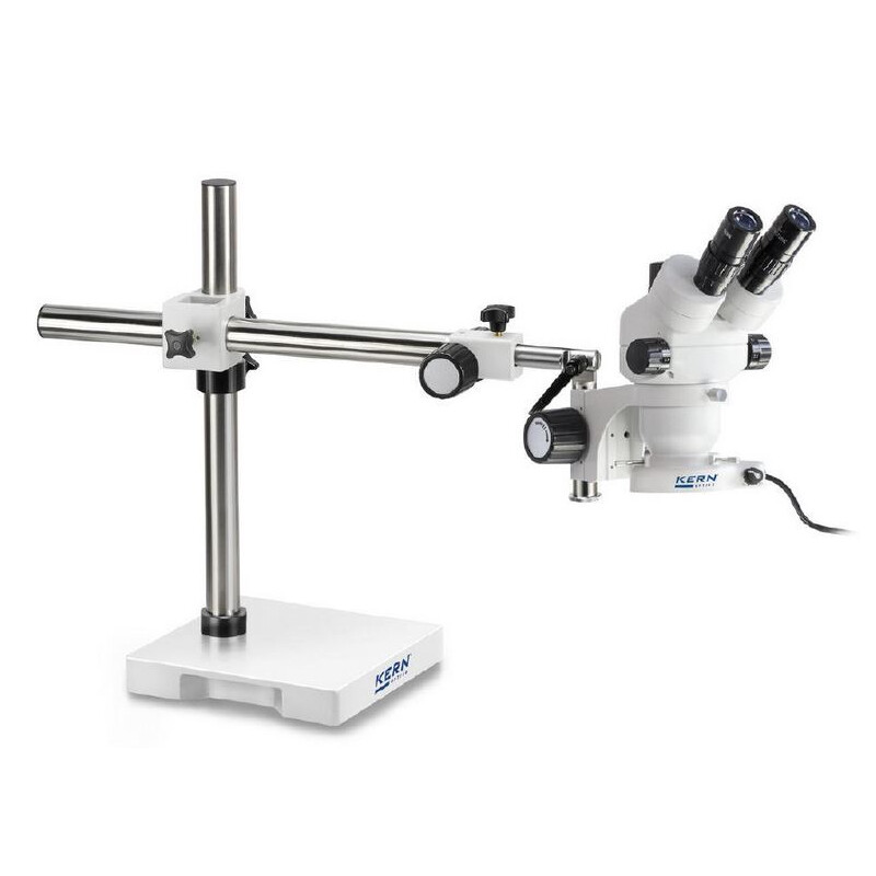 Kern Zoom-stereomikroskop OZM 913, trino, 7x-45x, HSWF 10x23 mm, Stativ, enkel arm (515 mm x 614 mm) m. bordsskiva, Ringlampor LED 4,5 W