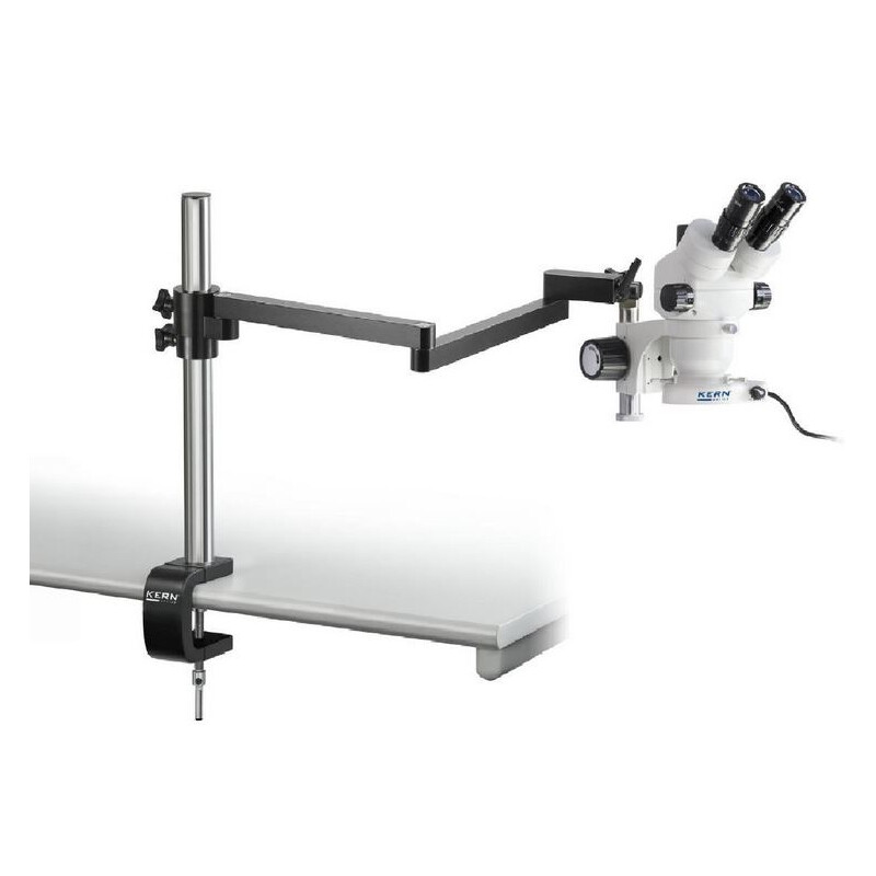Kern Zoom-stereomikroskop OZM 953, trino, 7-45x, HSWF 10x23 mm, ledat armstativ bordsklämma, ringlampa LED, 4,5W