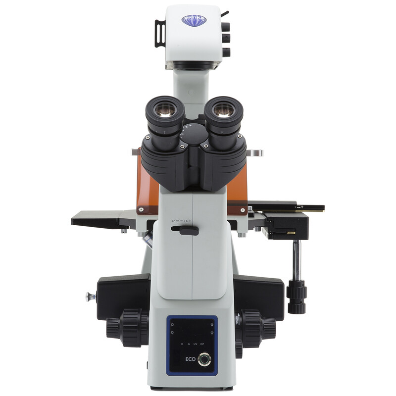 Optika mikroskop IM-5FLD-UK, trino, inverterat, FL-LED, med och utan objektiv, UK