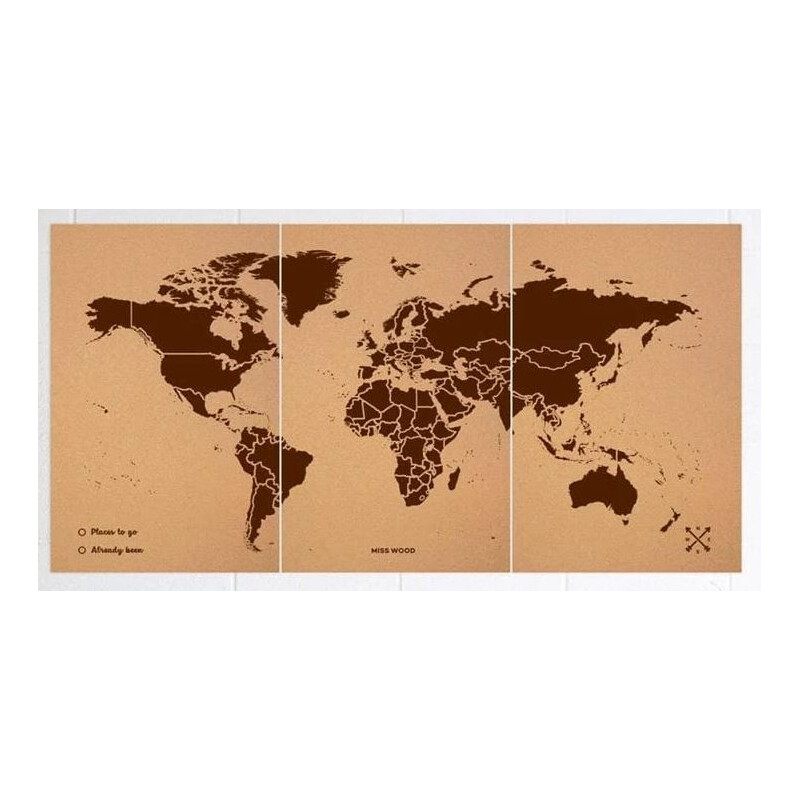 Miss Wood Världskarta Woody Map Natural Cork XXXL brown