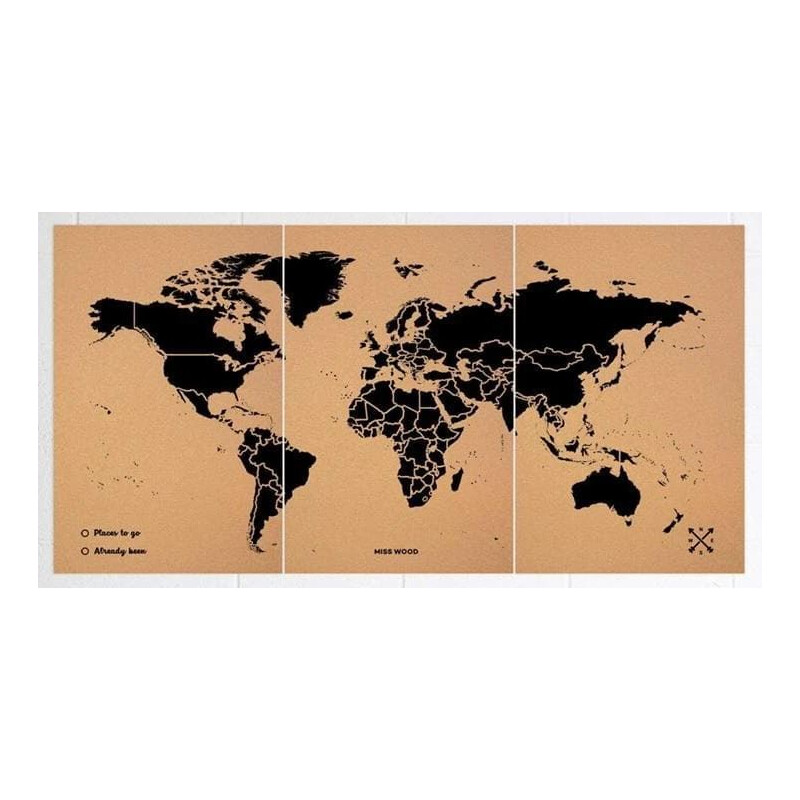 Miss Wood Världskarta Woody Map Natural Cork XXXL black