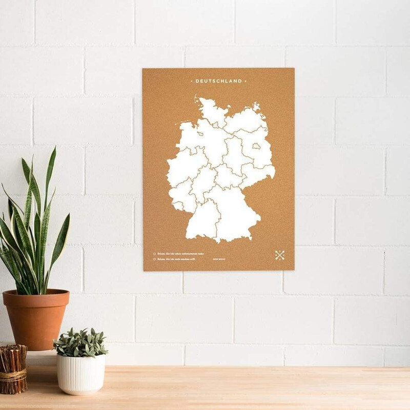 Miss Wood Karta Woody Map Countries Deutschland Cork XL white (60 x 90 cm)