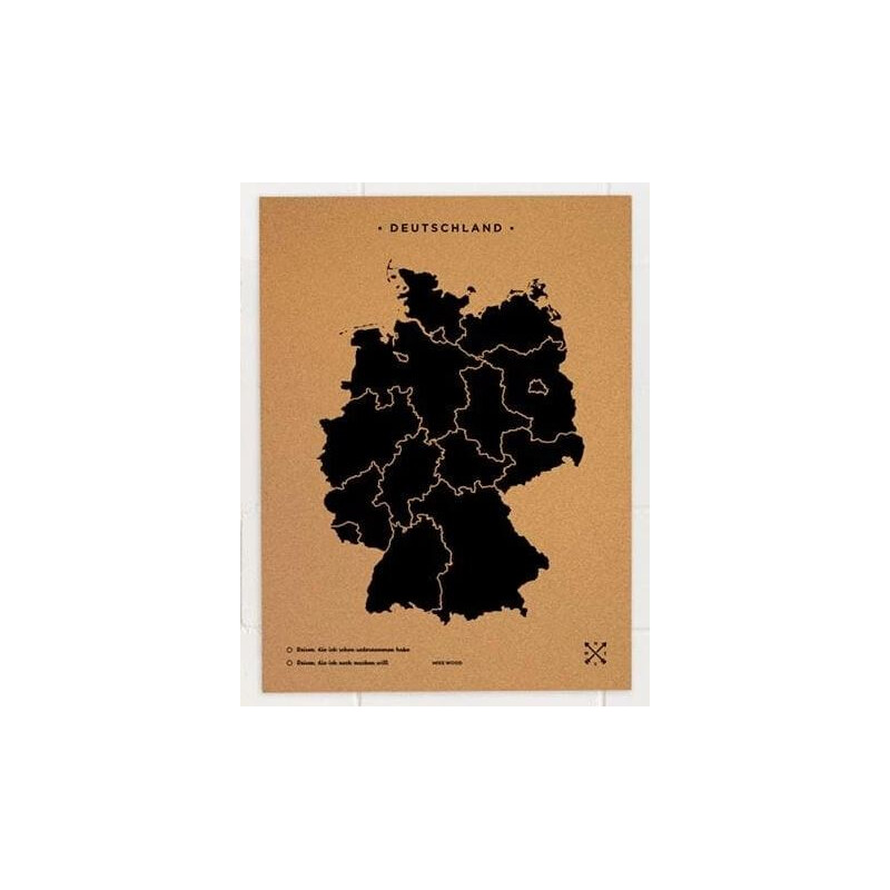 Miss Wood Karta Woody Map Countries Deutschland Cork XL black (90 x 60 cm)