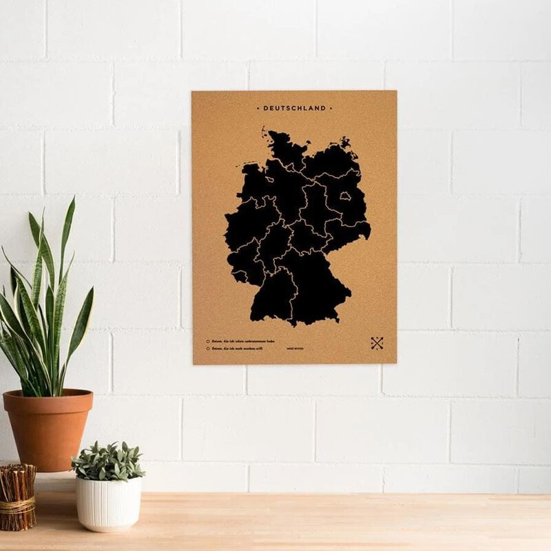 Miss Wood Karta Woody Map Countries Deutschland Cork XL black (90 x 60 cm)