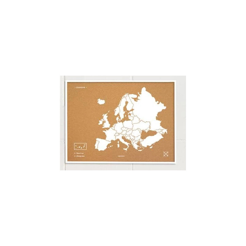Miss Wood Kontinentkarta Woody Map Europa vit 90x60cm inramad