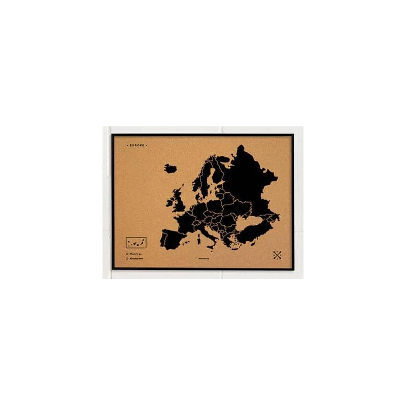 Miss Wood Kontinentkarta Woody Karta Europa svart 60x45cm inramad