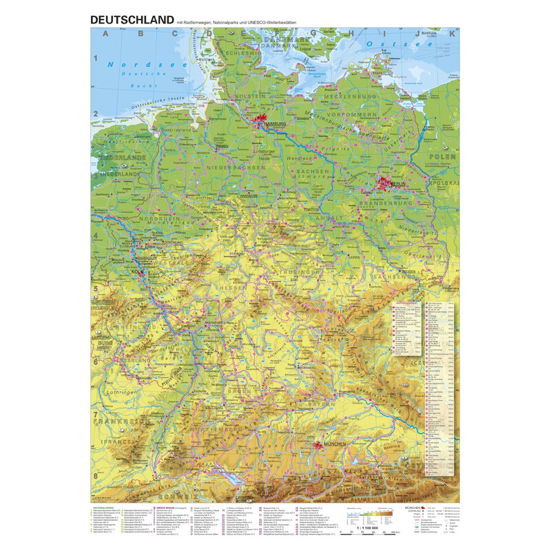 Stiefel Karta Tyskland långdistans cykelvägar (68x98)