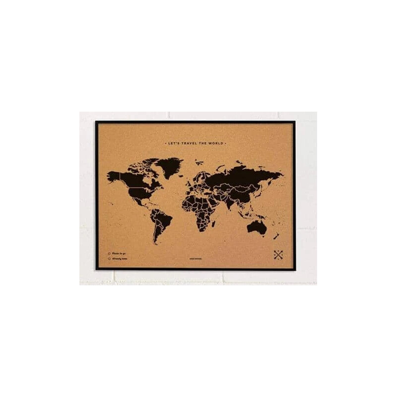 Miss Wood Världskarta Woody Map Natural Cork L black