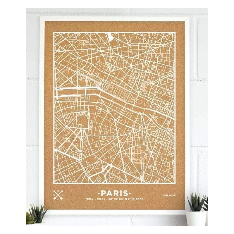 Miss Wood Regionkarta Woody Map Natural Paris XL White
