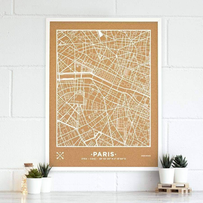 Miss Wood Regionkarta Woody Map Natural Paris XL White