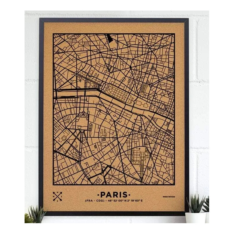 Miss Wood Regionkarta Woody Map Natural Paris XL Svart