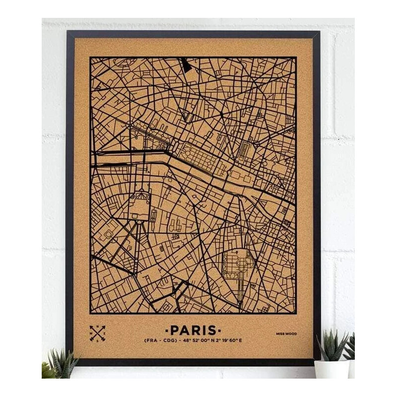 Miss Wood Regionkarta Woody Map Naturell Paris XL Svart