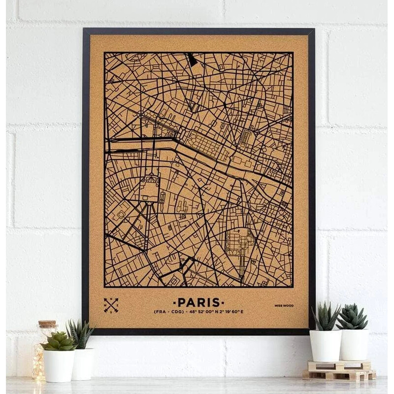 Miss Wood Regionkarta Woody Map Natural Paris XL Svart