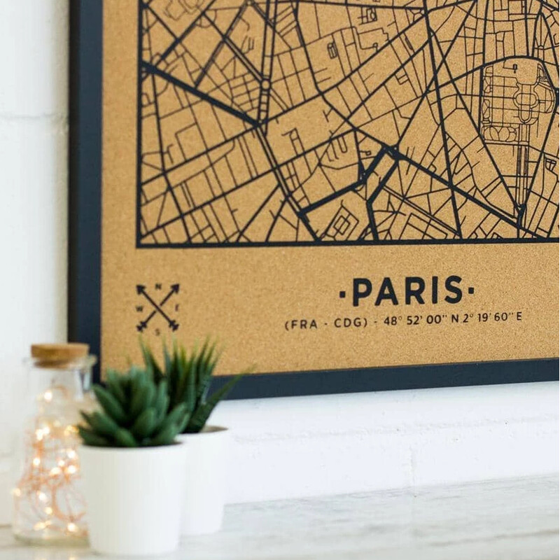 Miss Wood Regionkarta Woody Map Natural Paris XL Svart