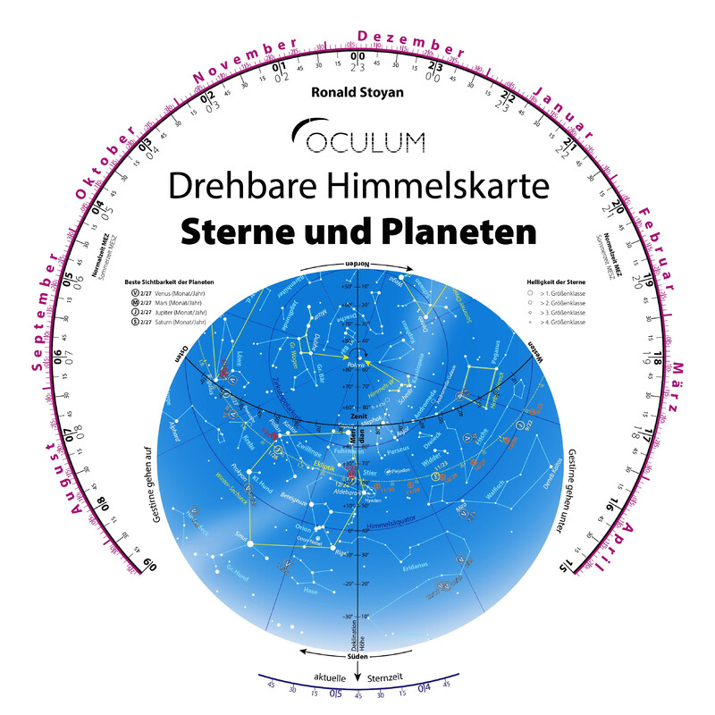 Oculum Verlag Stjärnkarta Drehbare Himmelskarte Sterne und Planeten 30cm