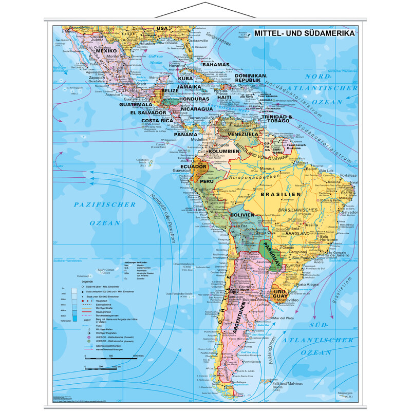 Stiefel Kontinentkarta Mittel- und Südamerika politisch (97 x 119 cm)