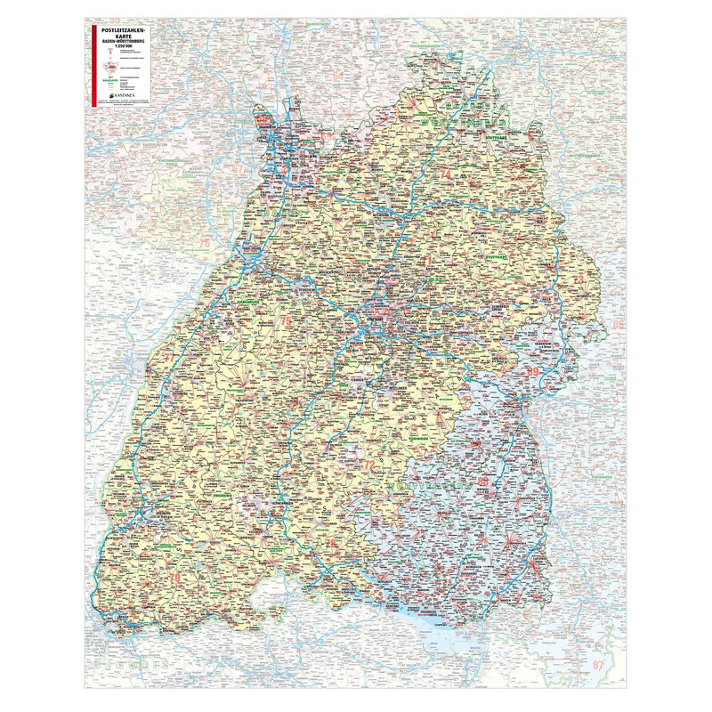 Kastanea Regionkarta Postleitzahlenkarte Baden-Württemberg (99 x 122 cm)