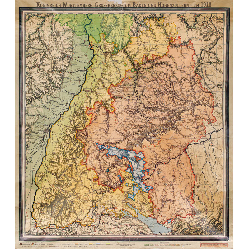 Kastanea Regionkarta Historische Baden-Württembergkarte von 1910 (85 x 96 cm)